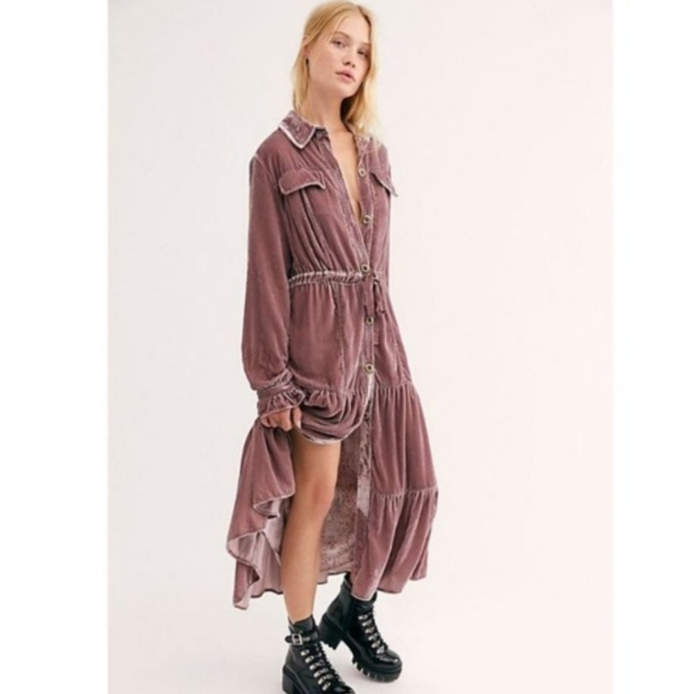 FREE PEOPLE BELLA DONNA DUSTER VELVET MAXI COAT SIZE XS